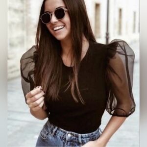 Zara Black Sheer Sleeve Blouse